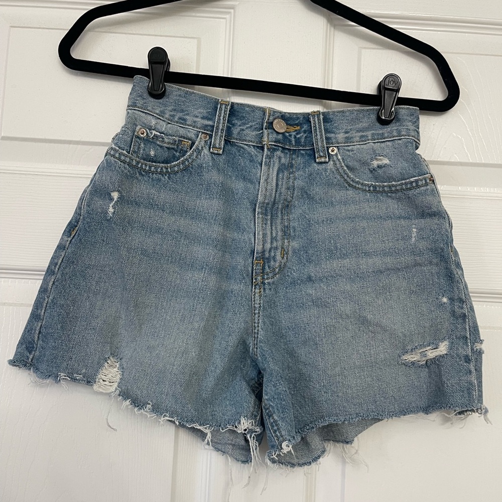 BDG Light Blue Distressed High-Rise Jean Shorts